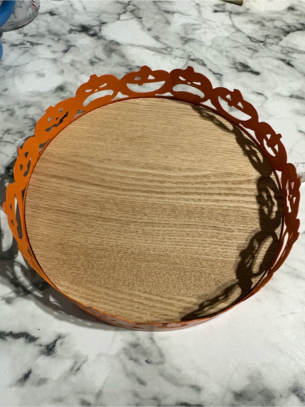Halloween Pumpkin Metal & Wood Decorative Tray - Orange